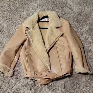 Zara pink jacket with fur lined. Kids size 13/14